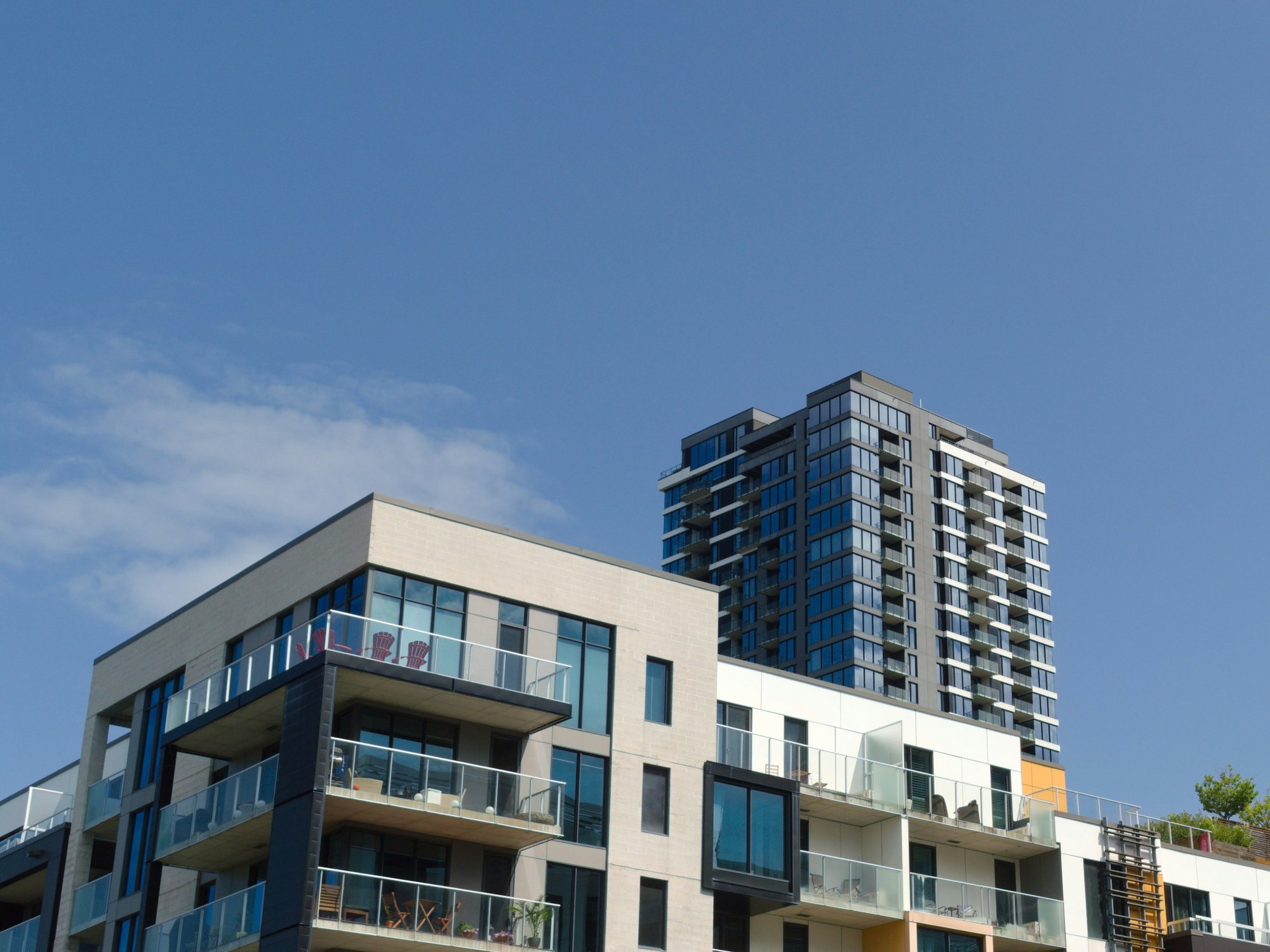 Modern residential condominium towers — high-rise apartment development in Ajax, Durham Region