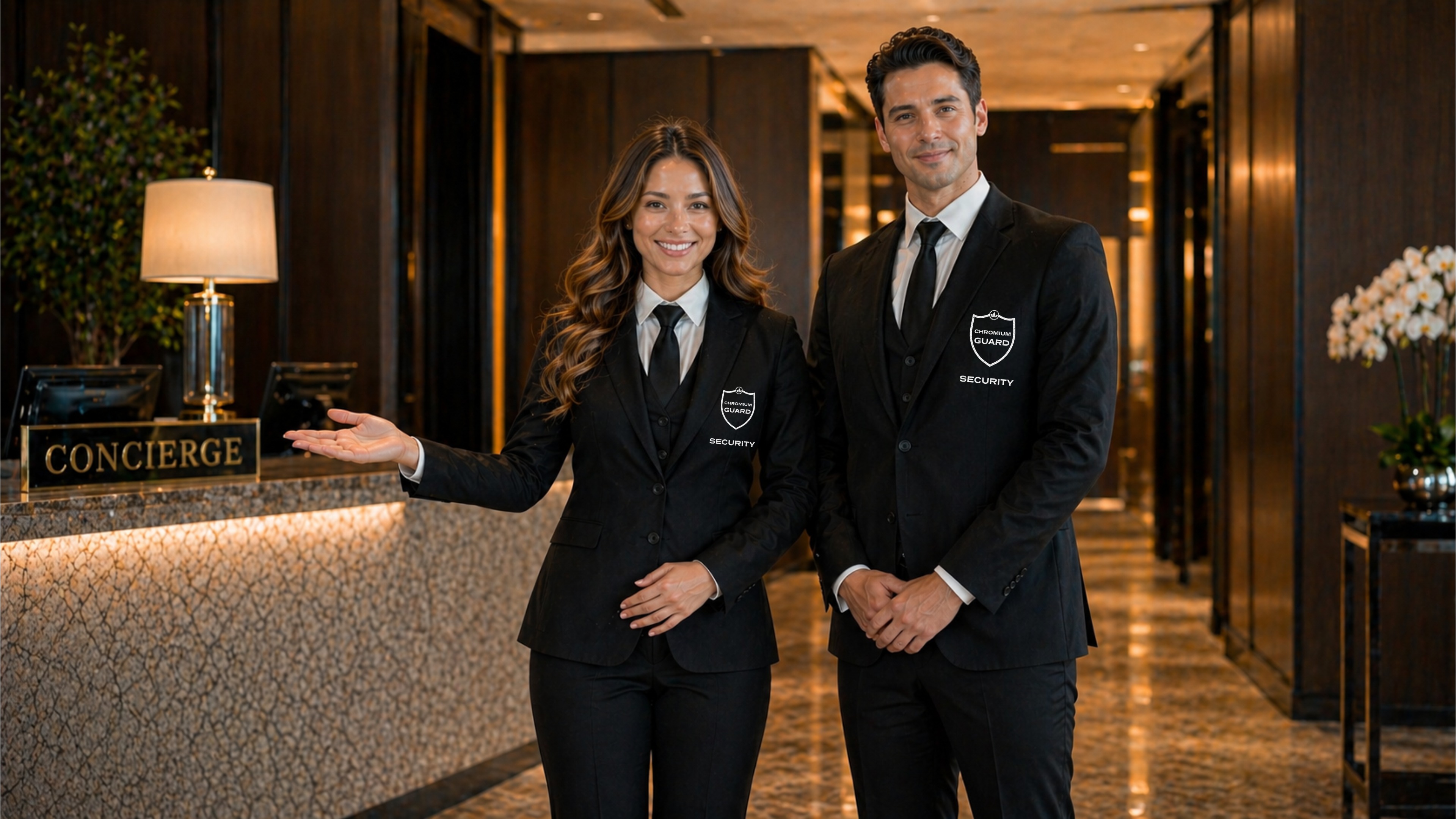 Chromium Guard leadership concierges in a luxury Toronto condominium lobby — boutique concierge security firm GTA
