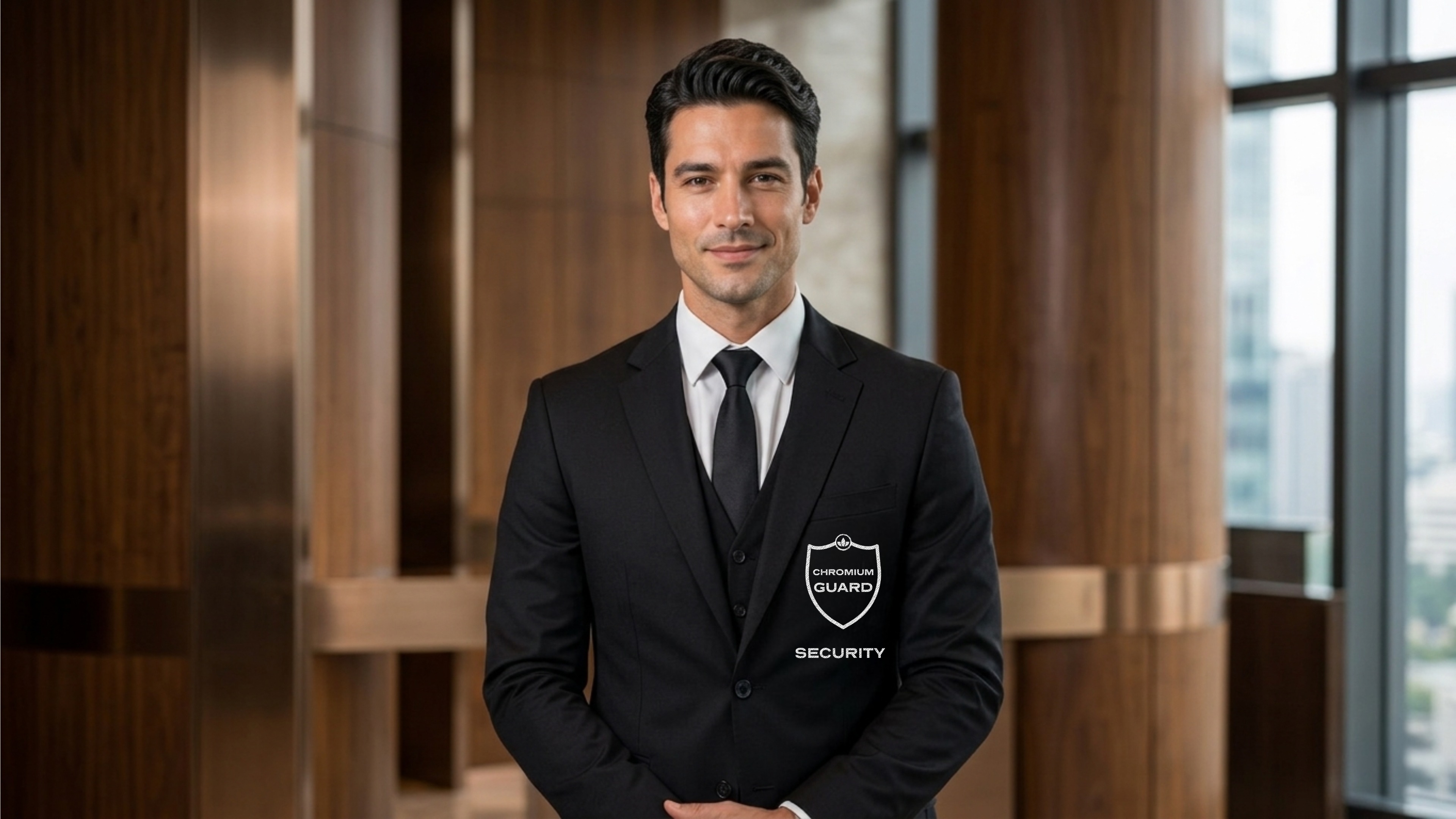 Chromium Guard officer on patrol at a Toronto luxury building — concierge security GTA